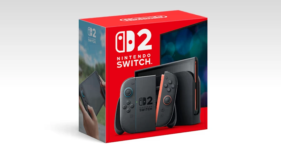 Nintendo Switch 2 console retail box displaying next-generation hybrid gaming system and Joy-Con controllers