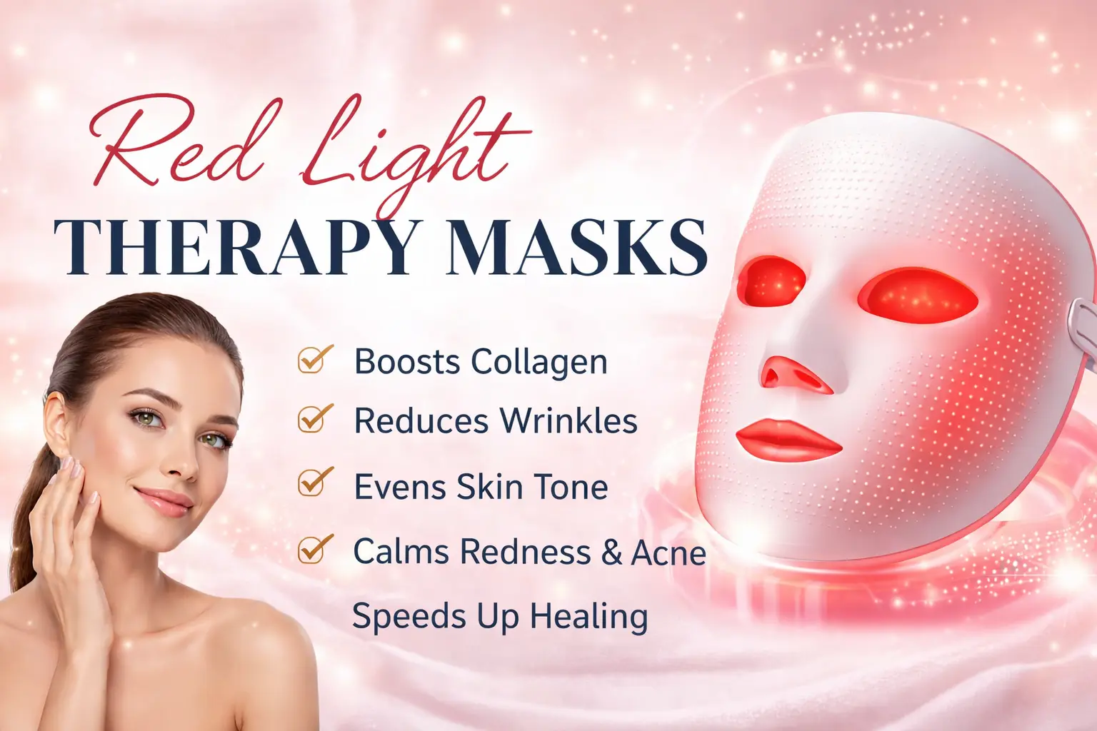 Red light therapy mask wearable LED device used for skin rejuvenation and facial treatment
